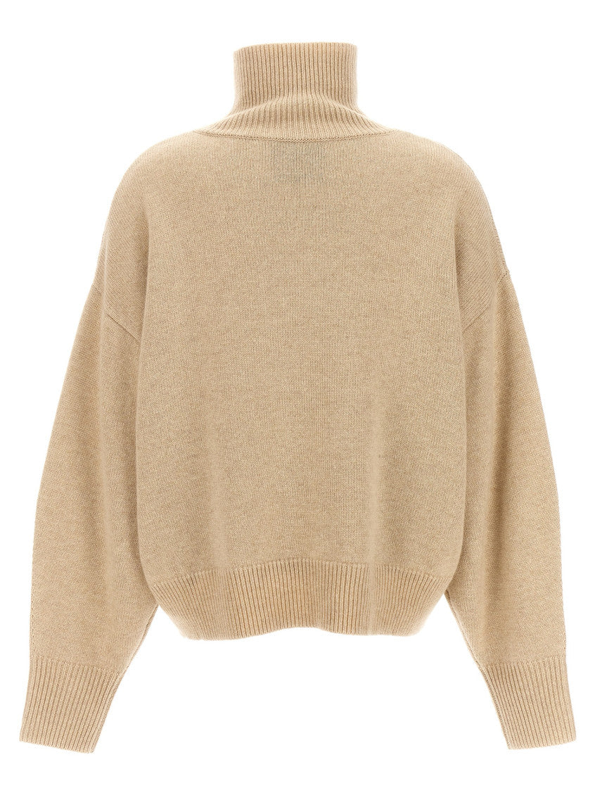 Beige Solid Turtle Neck Sweater 2