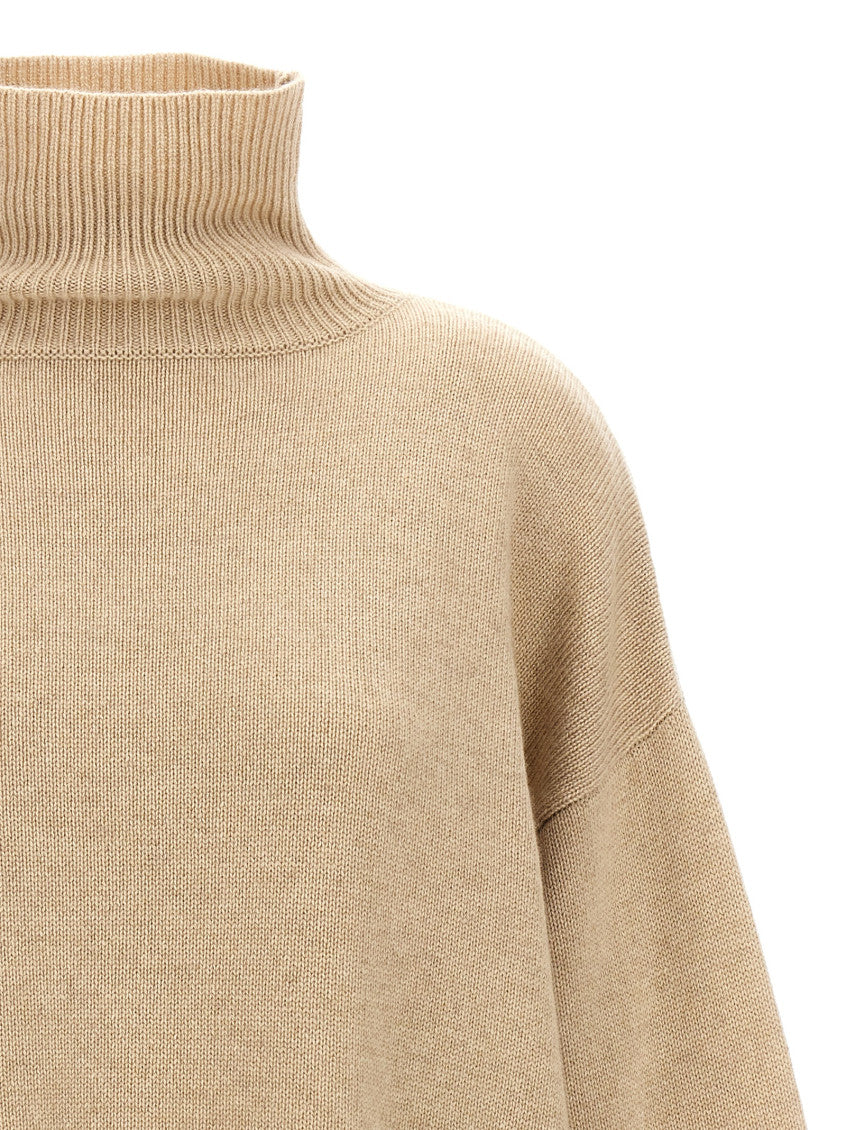 Beige Solid Turtle Neck Sweater 3