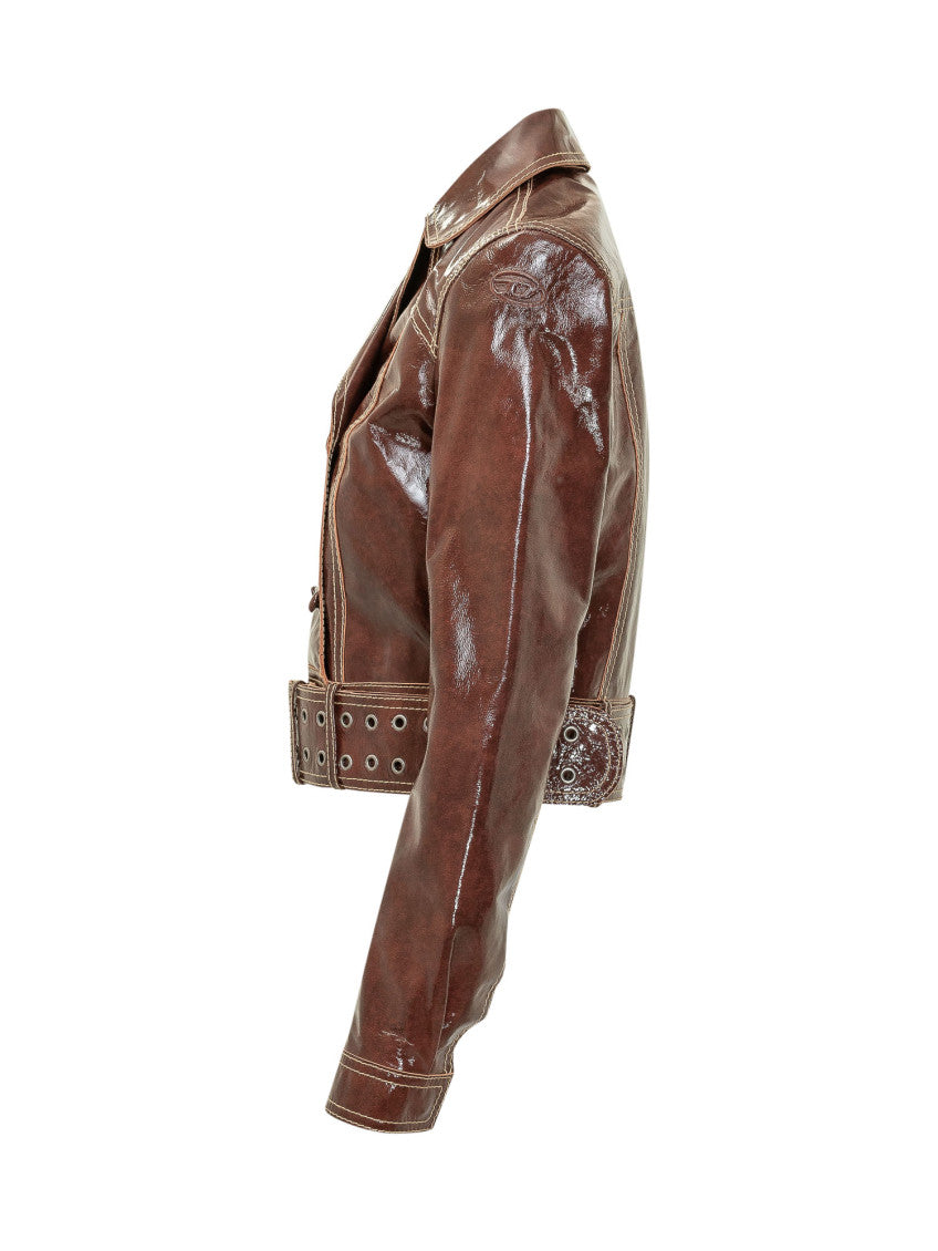 Red Solid Shirt Collar Jacket 3