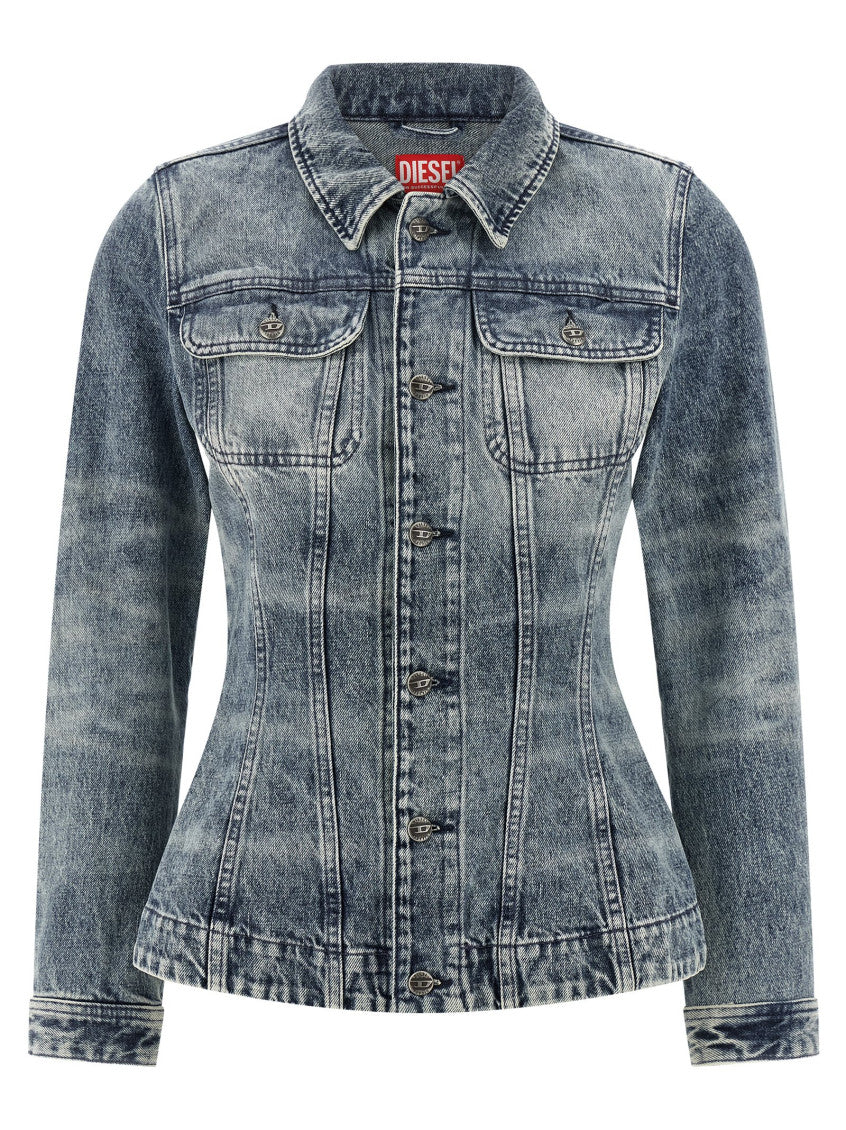 Blue Solid Shirt Collar Jacket 1
