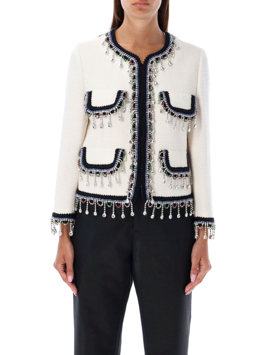 White Embellished Round Neck Jacket 1