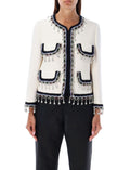 White Embellished Round Neck Jacket 1