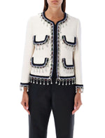 White Embellished Round Neck Jacket 1