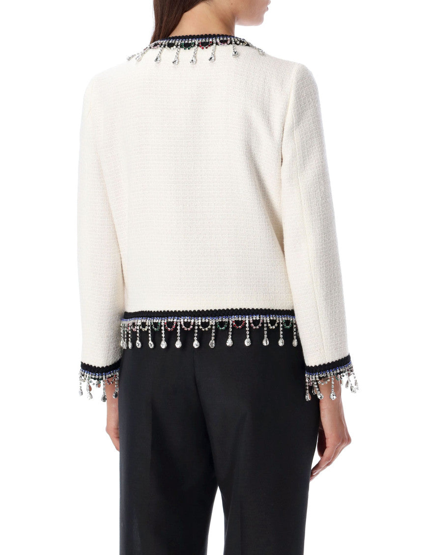 White Embellished Round Neck Jacket 2