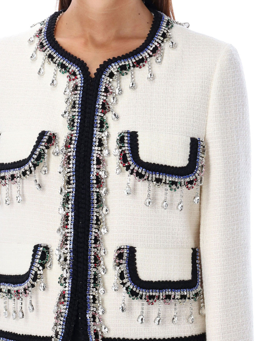 White Embellished Round Neck Jacket 3