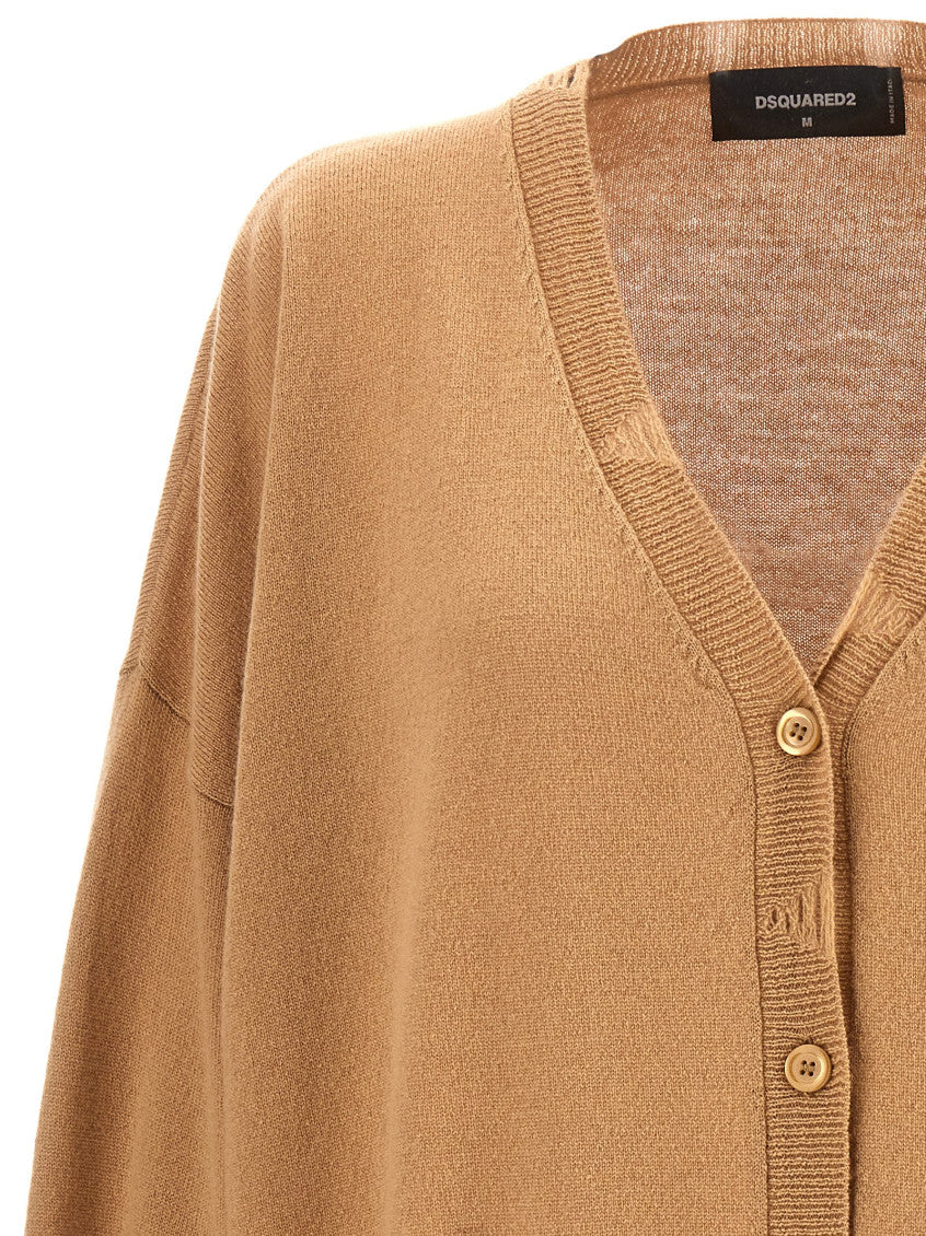 Beige Solid V Neck Cardigan 3