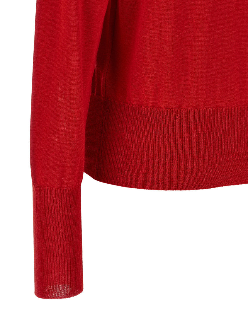 Red Round Neck Cardigan 4