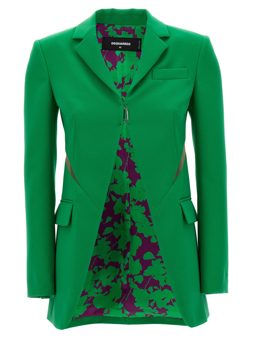 Green Solid Notched Lapel Jacket 1