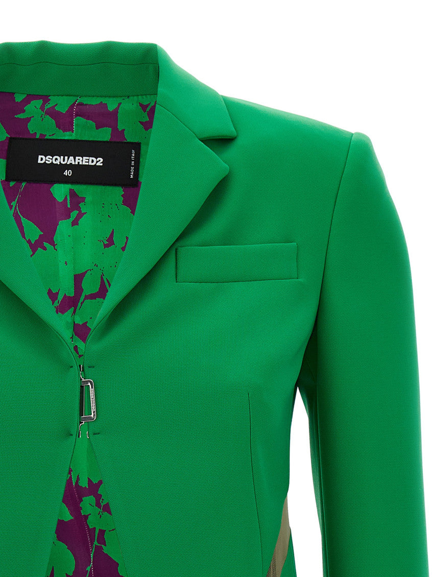 Green Solid Notched Lapel Jacket 3