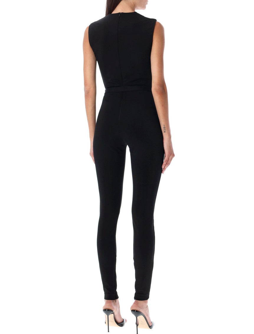 Black Solid V Neck Jumpsuit 2