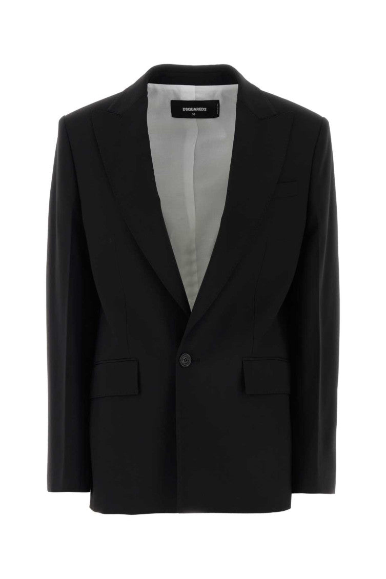 Black Solid Shawl Lapel Jacket 1