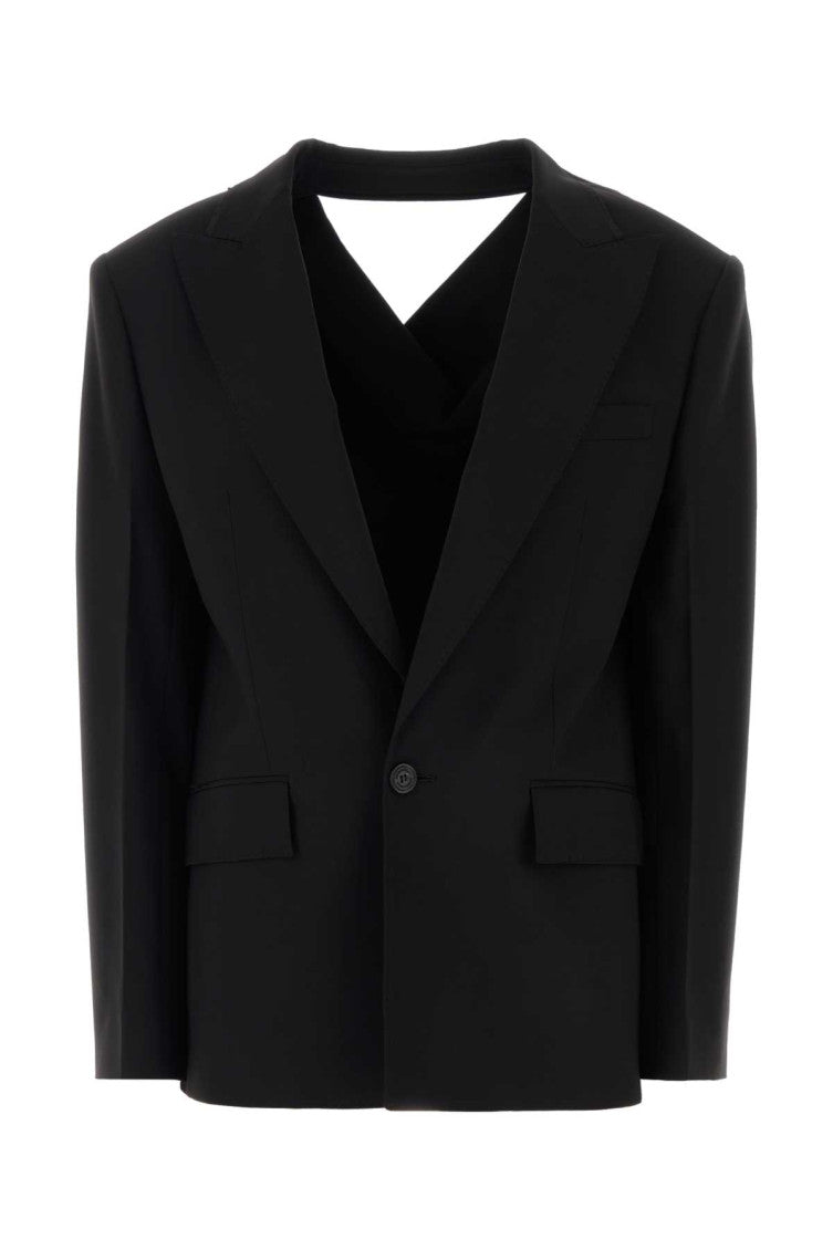 Black Solid Shawl Lapel Jacket 1