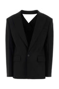 Black Solid Shawl Lapel Jacket 1