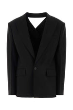 Black Solid Shawl Lapel Jacket 1