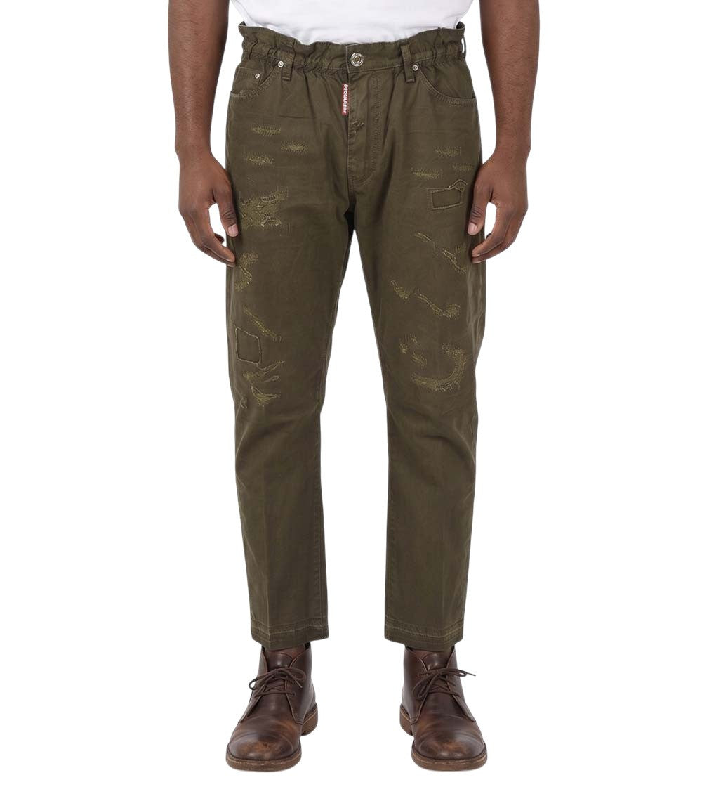 Dark Green Distressed Chinos 2