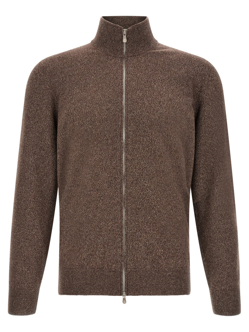 Brown Knitted Zip Up Cardigan 1