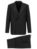 Black Solid Double-Breasted Suit 1