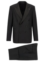 Black Solid Double-Breasted Suit 1