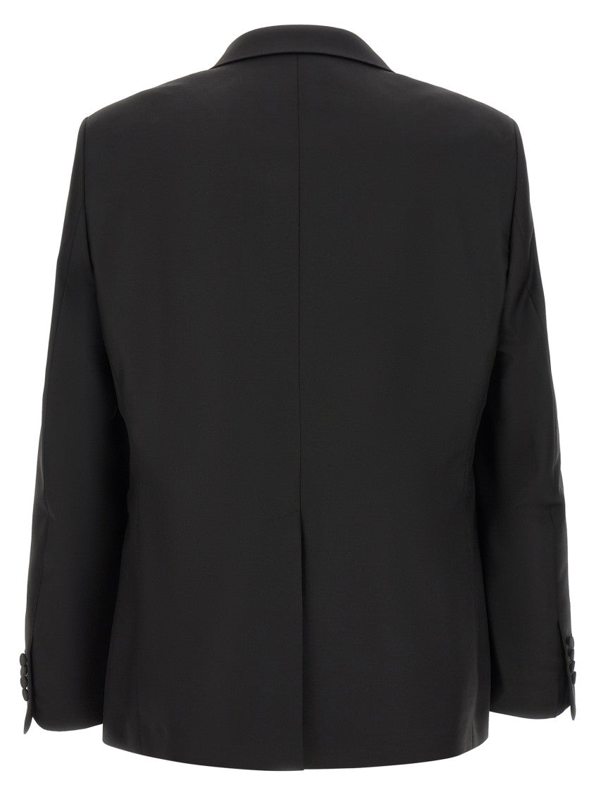 Black Solid Double-Breasted Suit 2