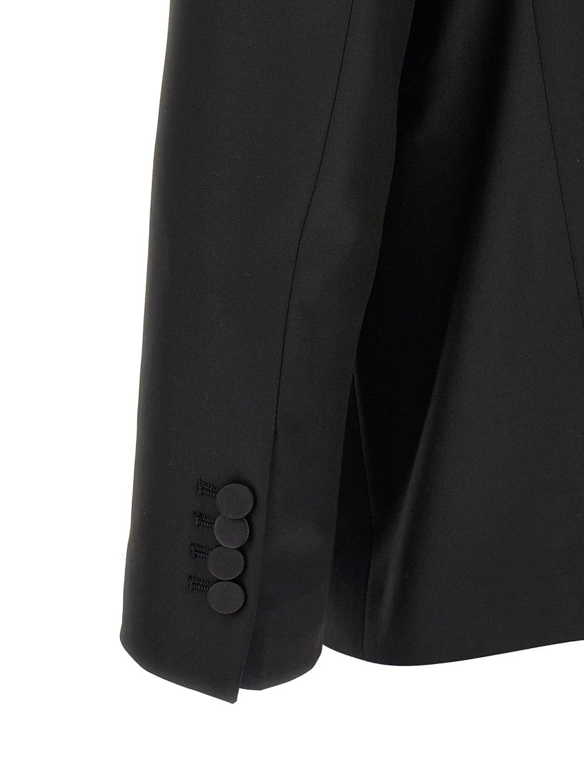 Black Solid Double-Breasted Suit 3