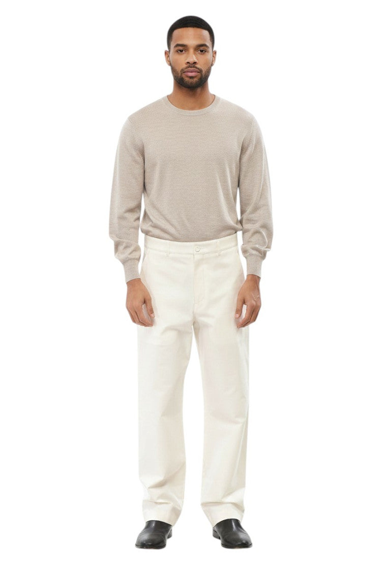 White Solid Straight Trousers 1