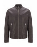 Brown Solid Band Collar Jacket 1