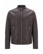Brown Solid Band Collar Jacket 1