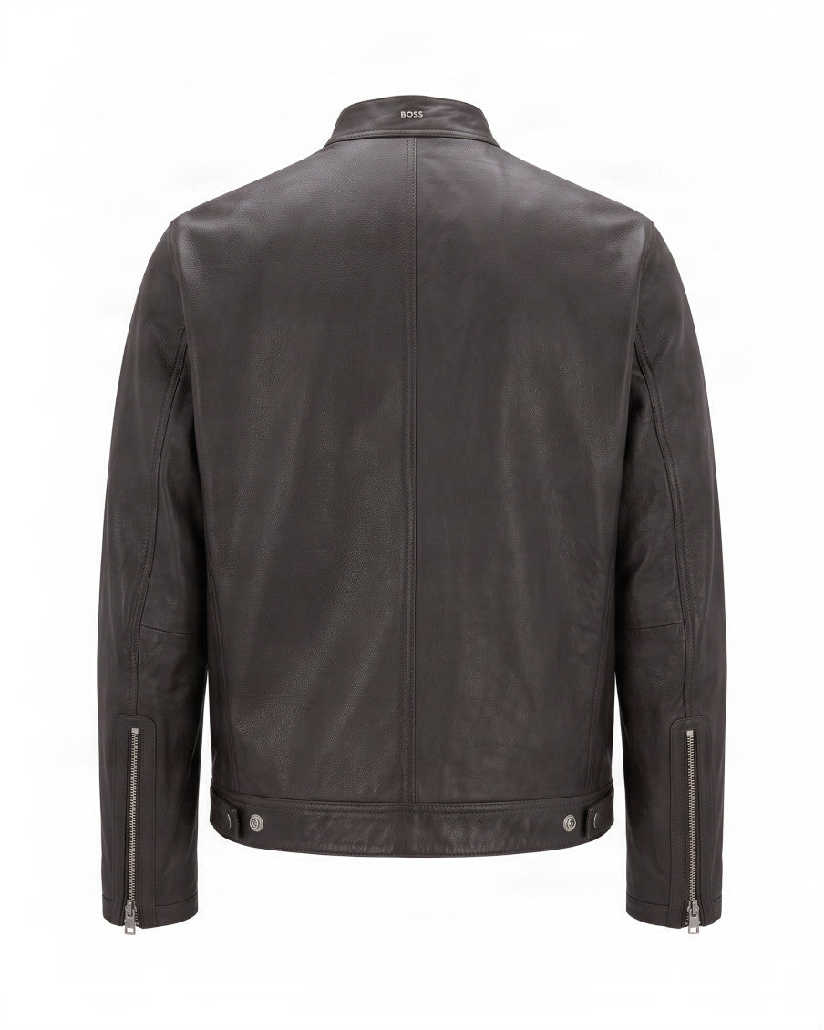 Brown Solid Band Collar Jacket 2