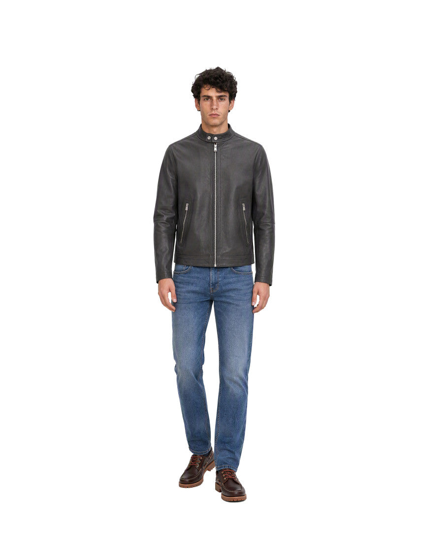 Brown Solid Band Collar Jacket 3