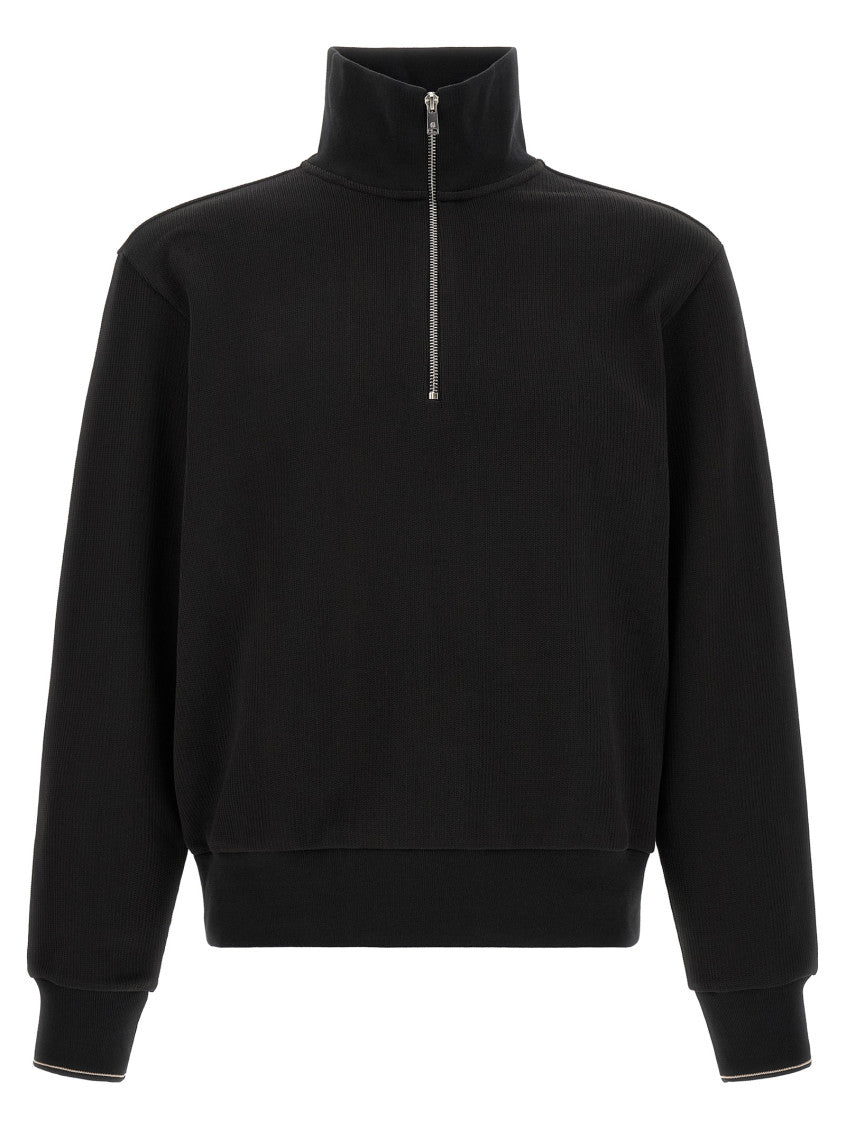Black Textured Mock Collar Sweatshirt 1