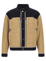 Beige Color Block Shirt Collar Jacket 1