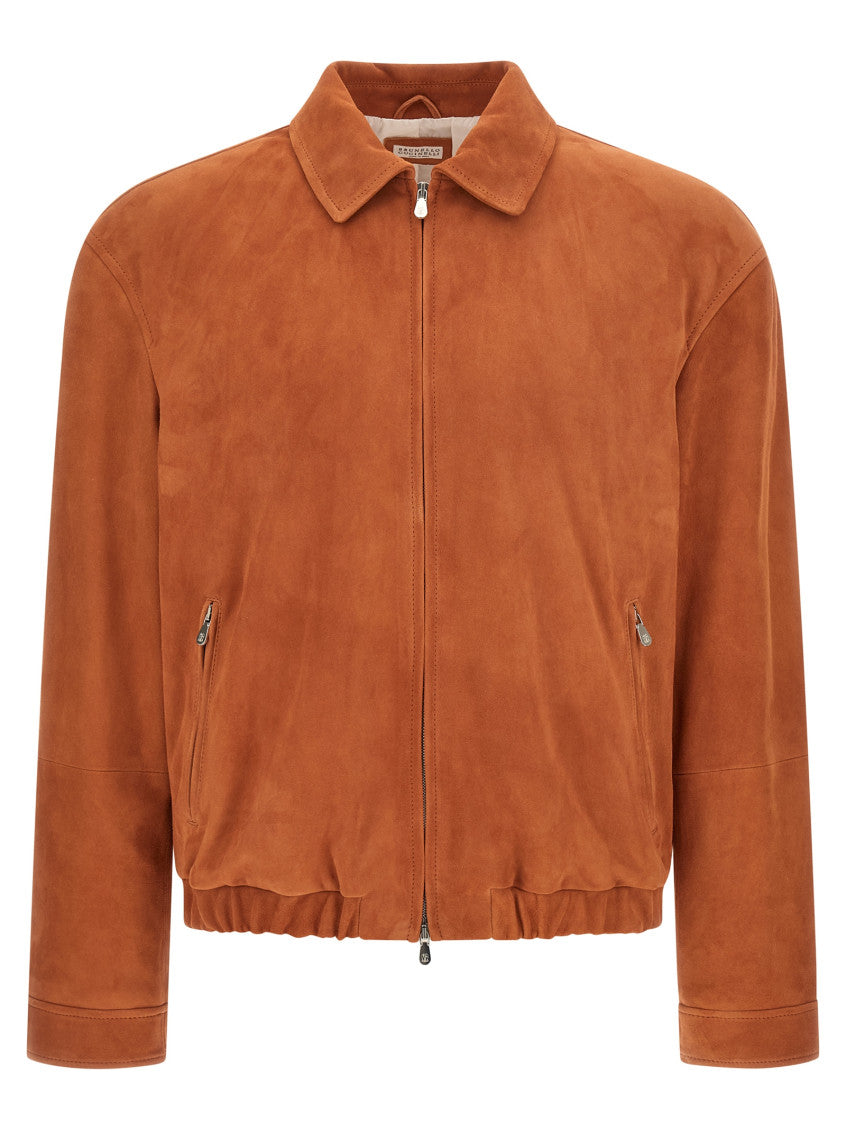 Orange Solid Shirt Collar Jacket 1