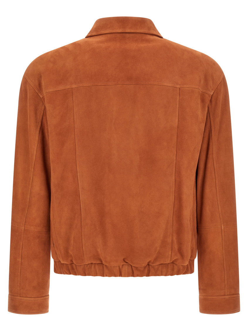Orange Solid Shirt Collar Jacket 2