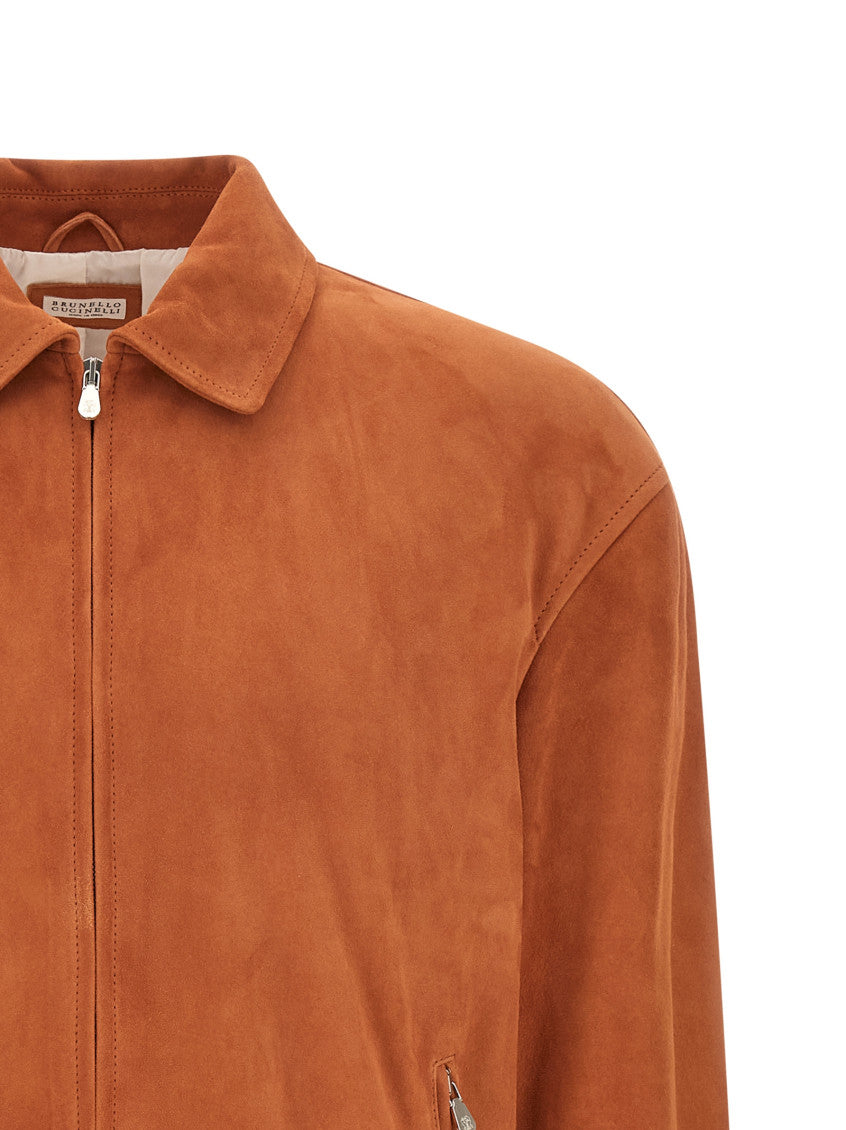 Orange Solid Shirt Collar Jacket 3