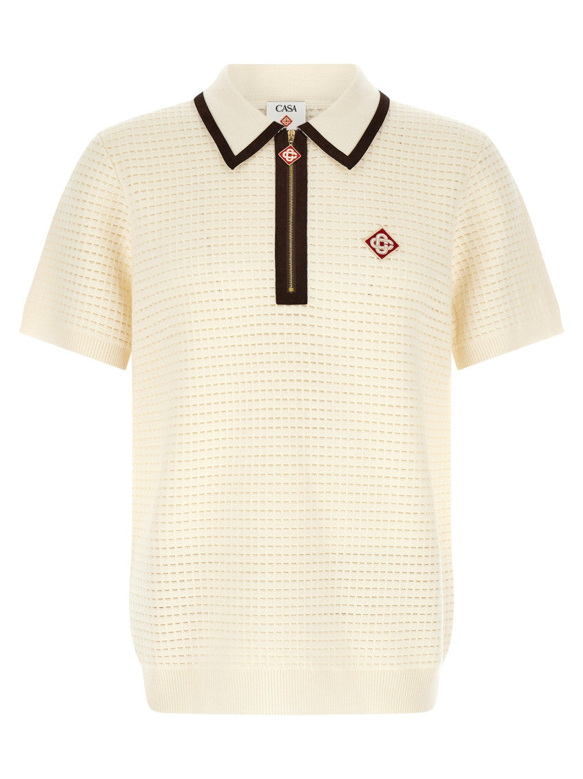 Off White Textured Shirt Collar Polo 1