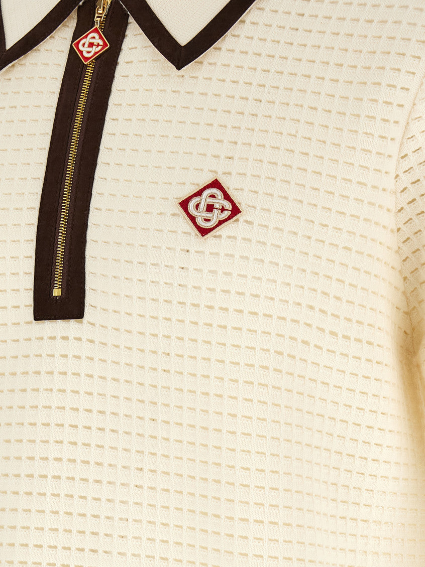Off White Textured Shirt Collar Polo 4