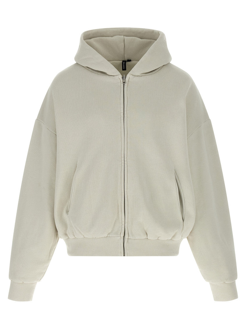 Off White Textured Zip-Up Hoodie 1