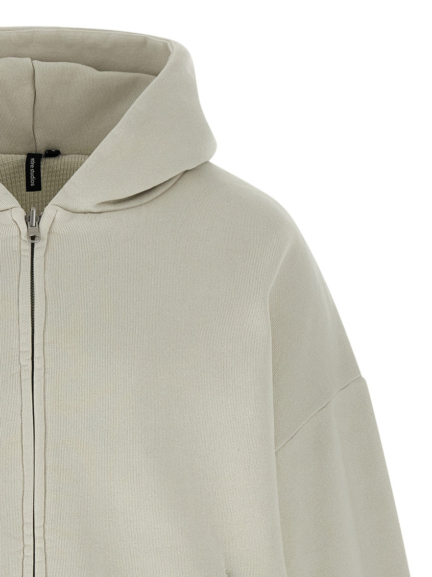 Off White Textured Zip-Up Hoodie 3