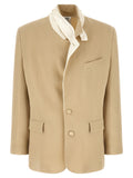 Beige Solid Mandarin Collar Blazer 1