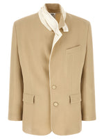 Beige Solid Mandarin Collar Blazer 1