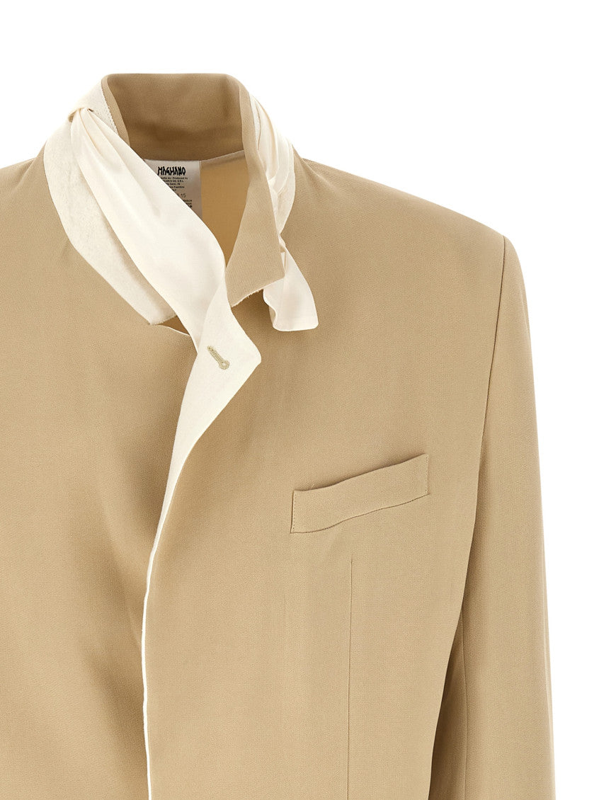Beige Solid Mandarin Collar Blazer 3