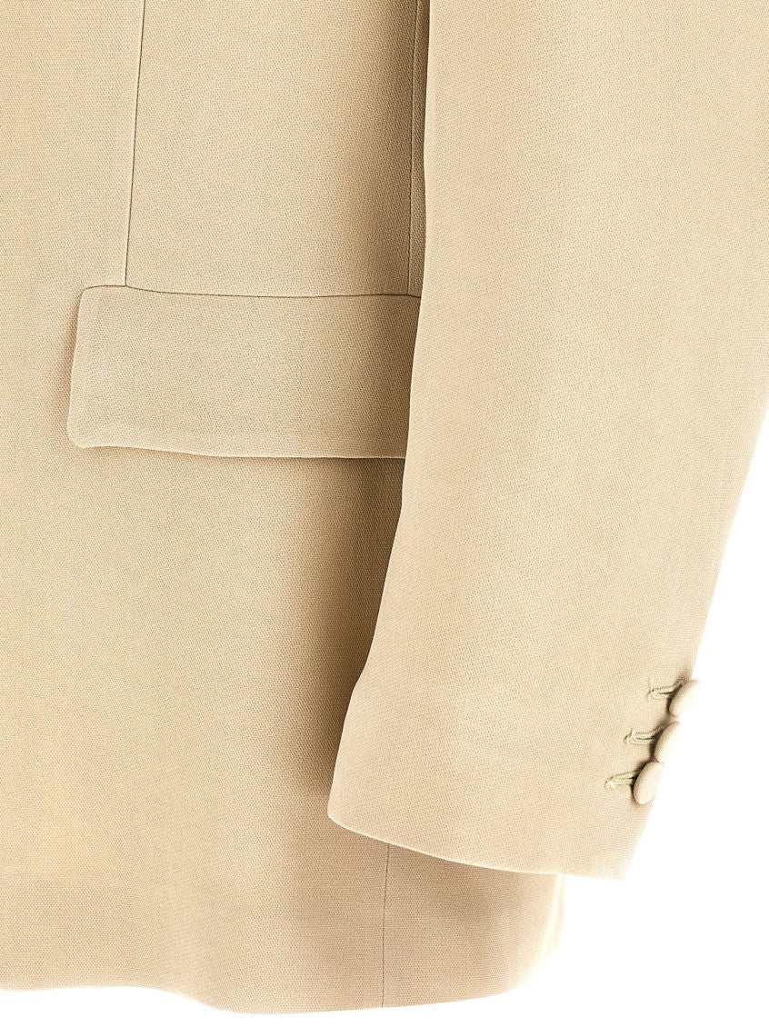 Beige Solid Mandarin Collar Blazer 4