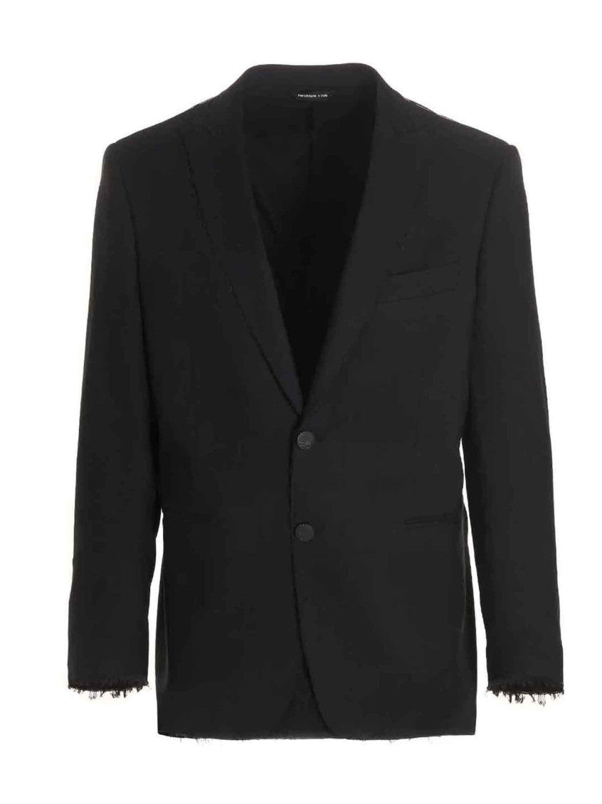 Black Solid Peaked Lapel Blazer 1