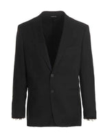 Black Solid Peaked Lapel Blazer 1