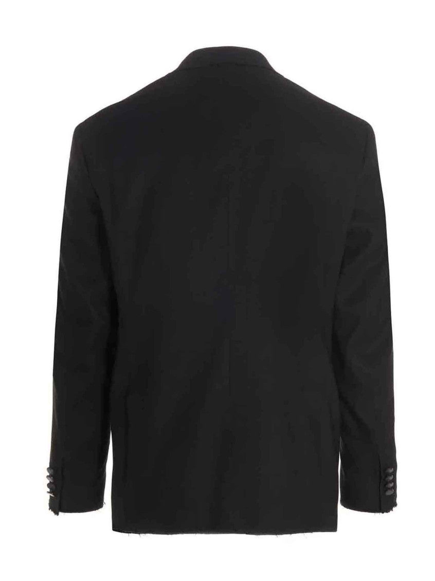Black Solid Peaked Lapel Blazer 2