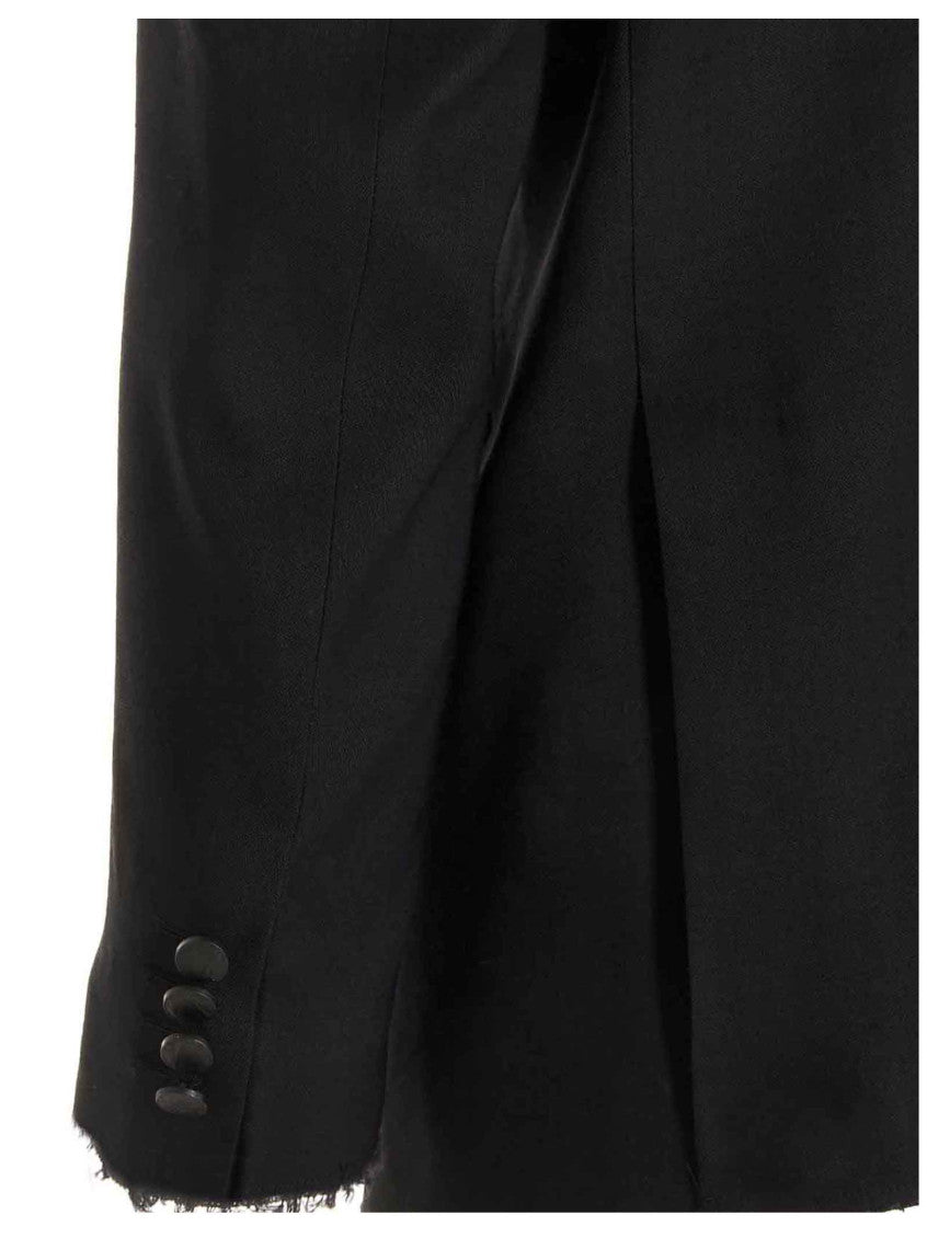 Black Solid Peaked Lapel Blazer 4