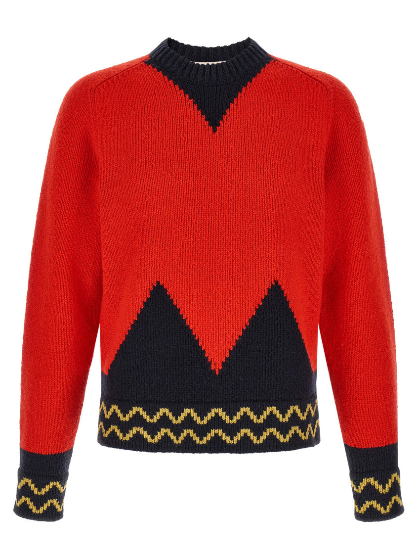 Red Geometric Crew Neck Sweater 1