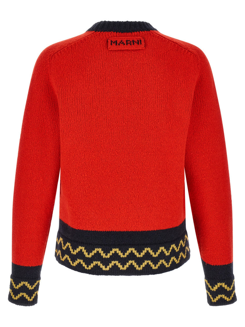 Red Geometric Crew Neck Sweater 2