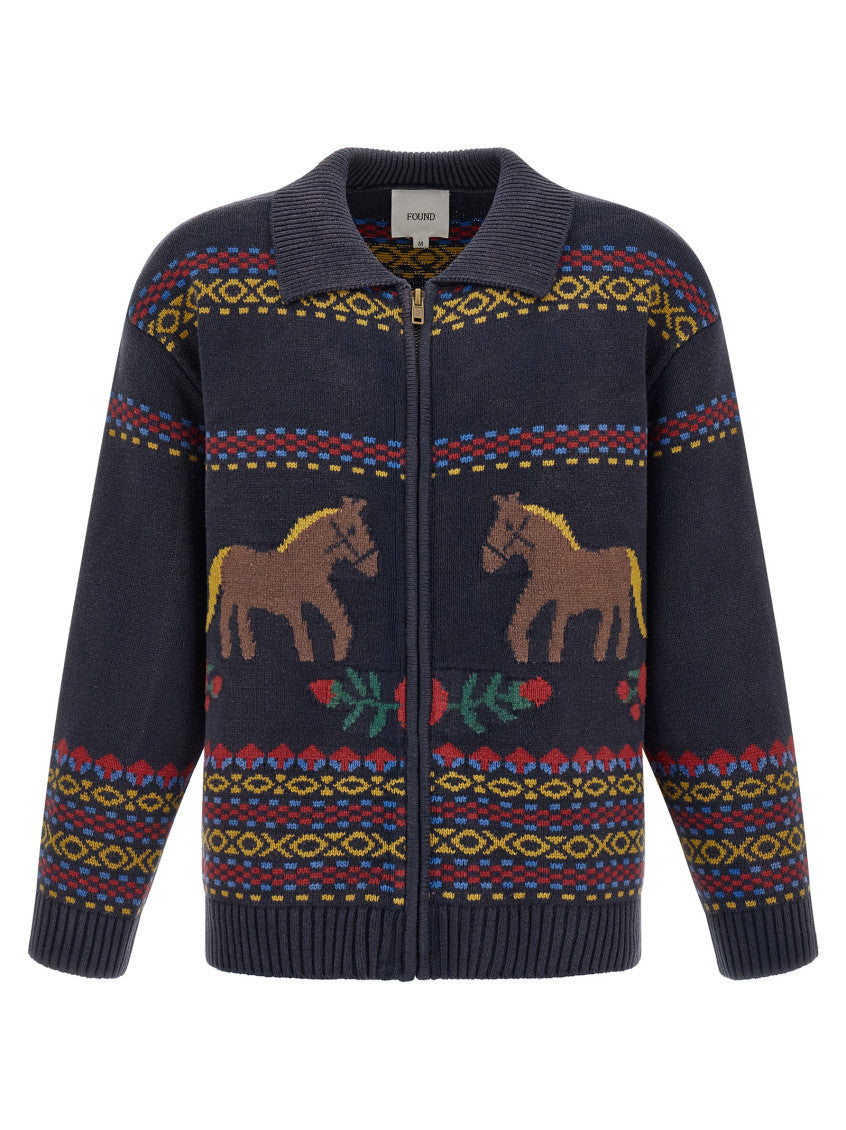 Blue Jacquard Zip-Up Cardigan 1