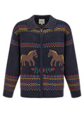 Blue Jacquard Zip-Up Cardigan 1